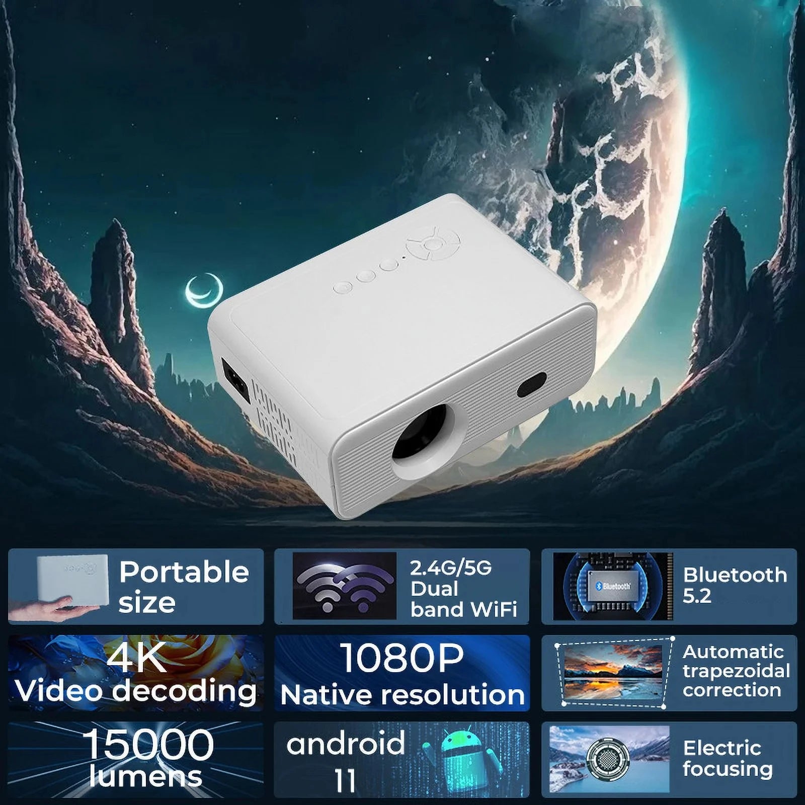 Mini Vidéoprojecteur de Poche Full HD 1080p - WiFi, Bluetooth, HDMI & USB