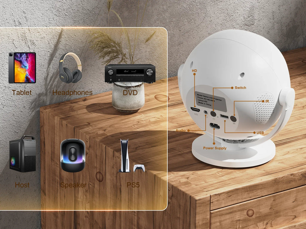 XBJ vidéoprojecteur rotation 360 - correction trapézoïdale