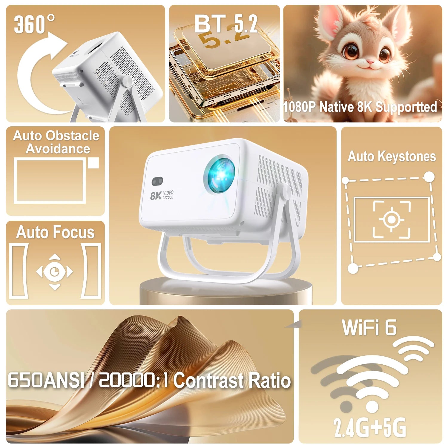 Velec TP350 - Vidéoprojecteur Home Cinéma Android 14, 650 ANSI, Bluetooth 5.2