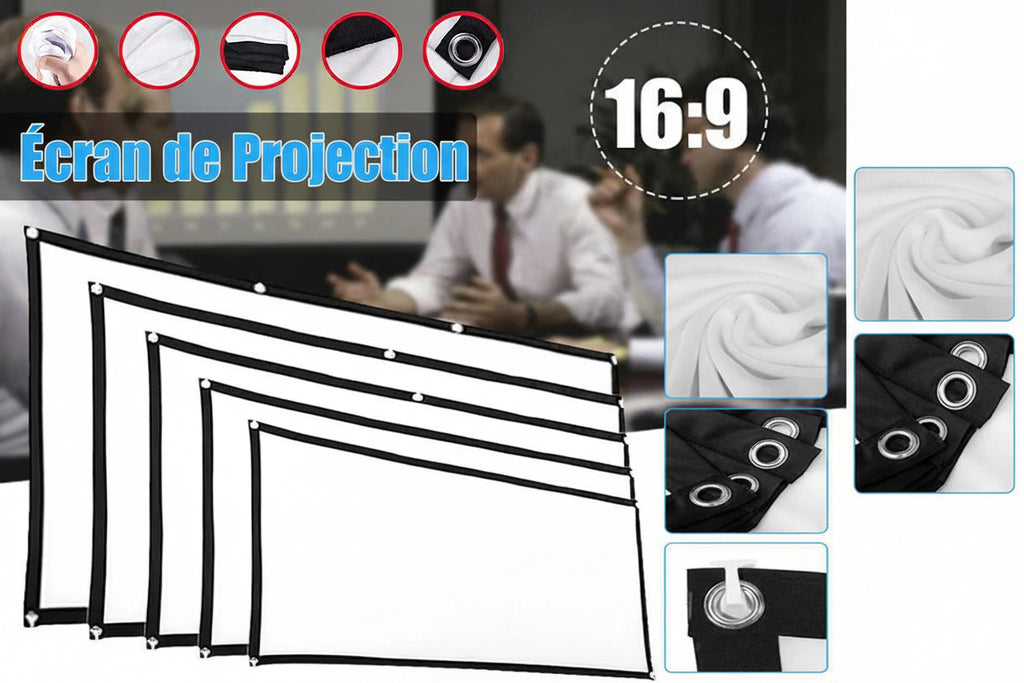 Écran de Projection Portable 16:9 - 60 à 150 Pouces, PVC Haute Densité