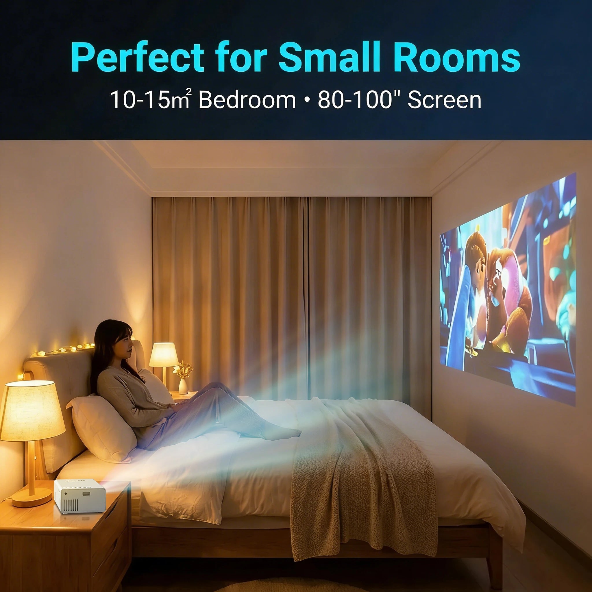 MAOHUTER - Vidéoprojecteur Compact Full HD 1080p, Écran 30 à 100 Pouces
