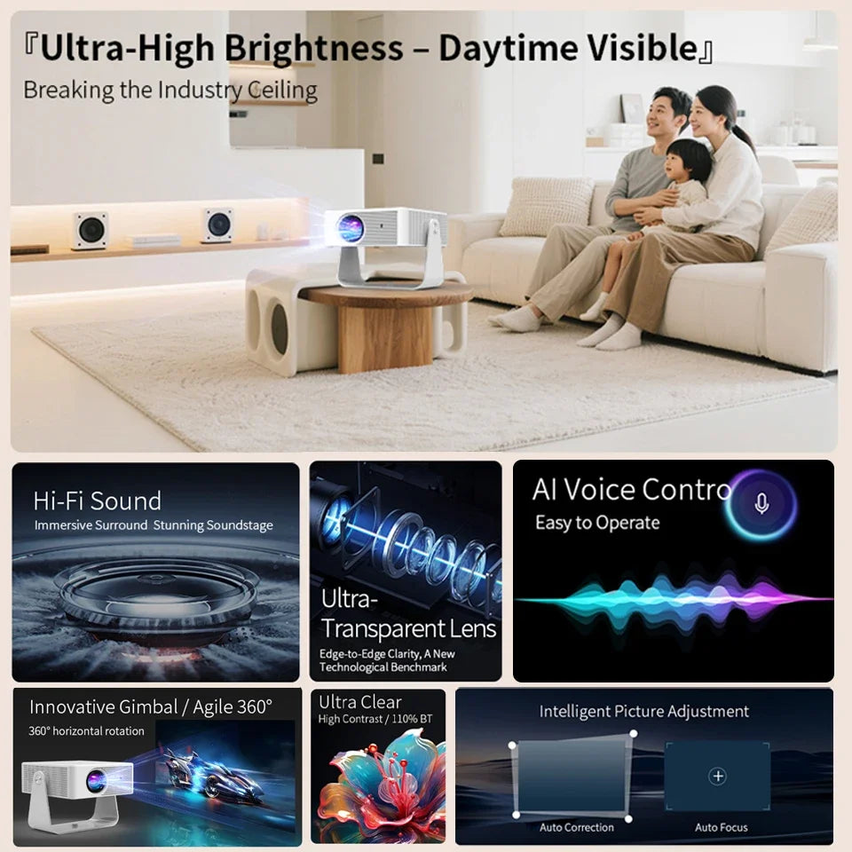 KaiAqua X3 - Vidéoprojecteur Portable WiFi Smart, Usage Bureau & Home Cinéma
