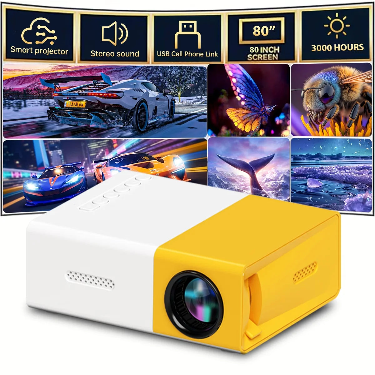 Mini vidéoprojecteur portable 480p compatible USB et AV