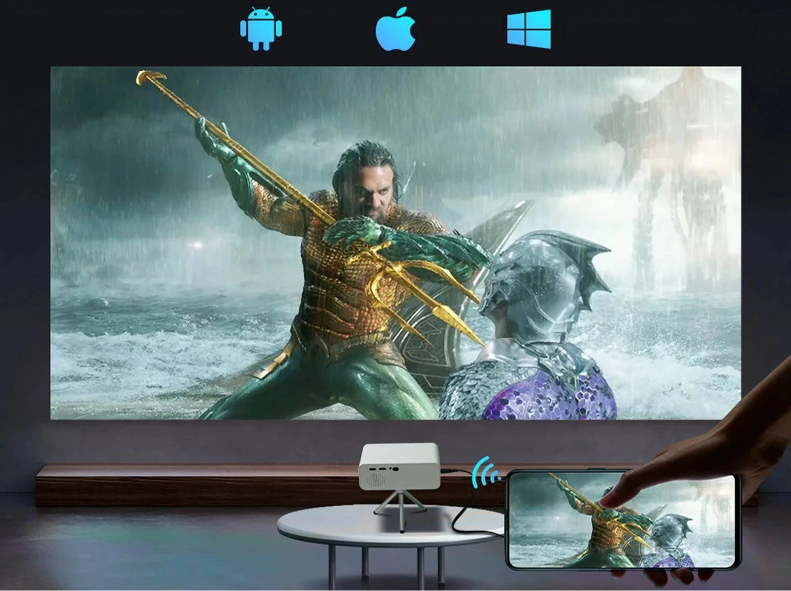 Mini Vidéoprojecteur de Poche Full HD 1080p - WiFi, Bluetooth, HDMI & USB