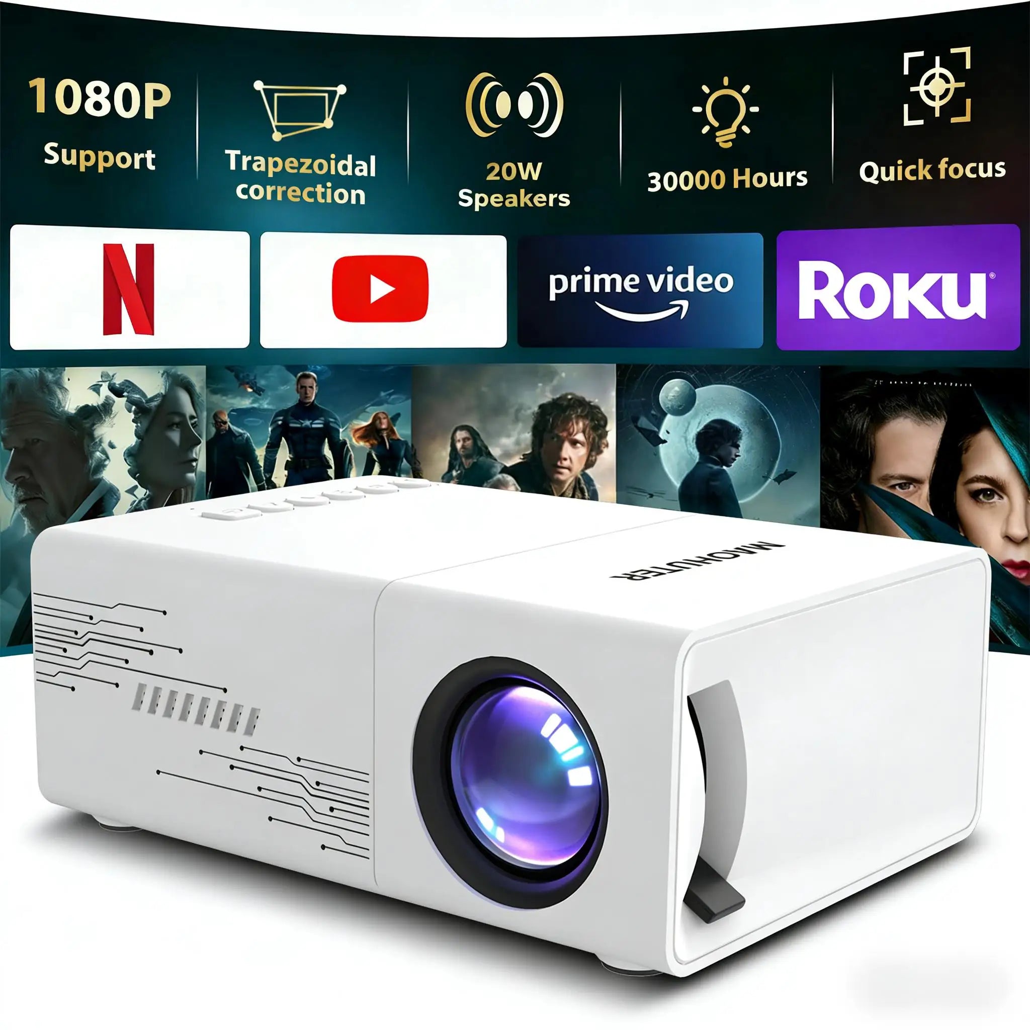 MAOHUTER videoprojecteur compact Full HD ecran 30 a 100 pouces