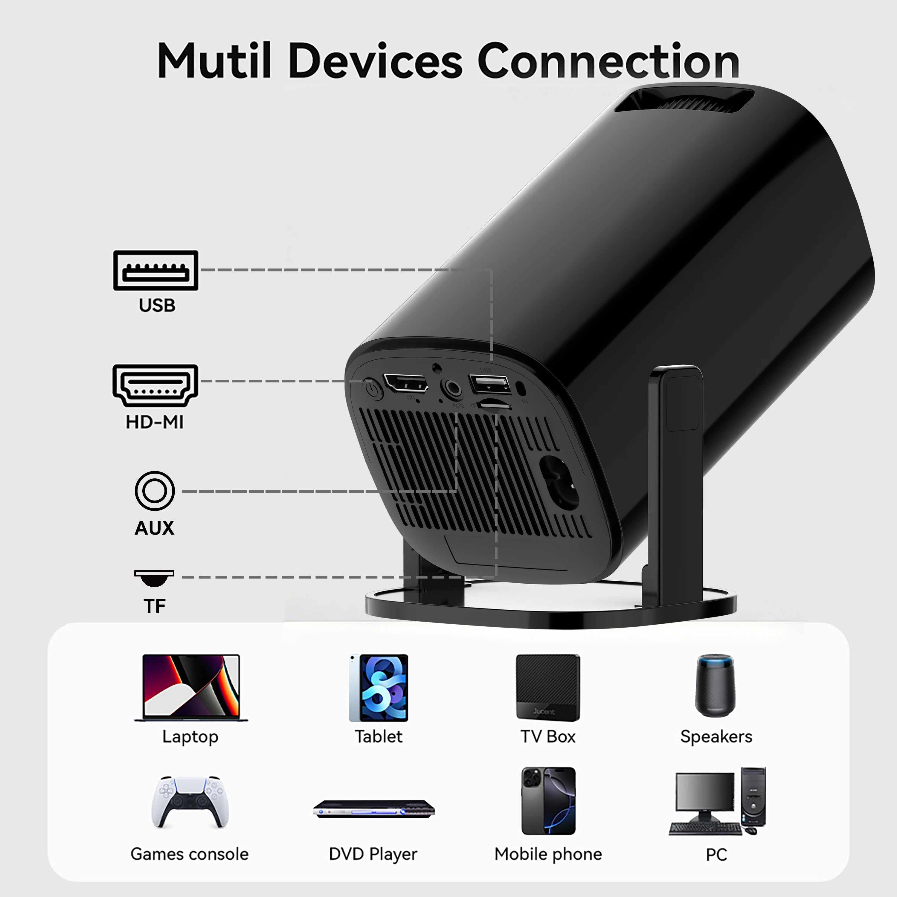 Focabo V1 - Vidéoprojecteur Portable Android 14, Ultra HD LCD, Batterie Intégrée