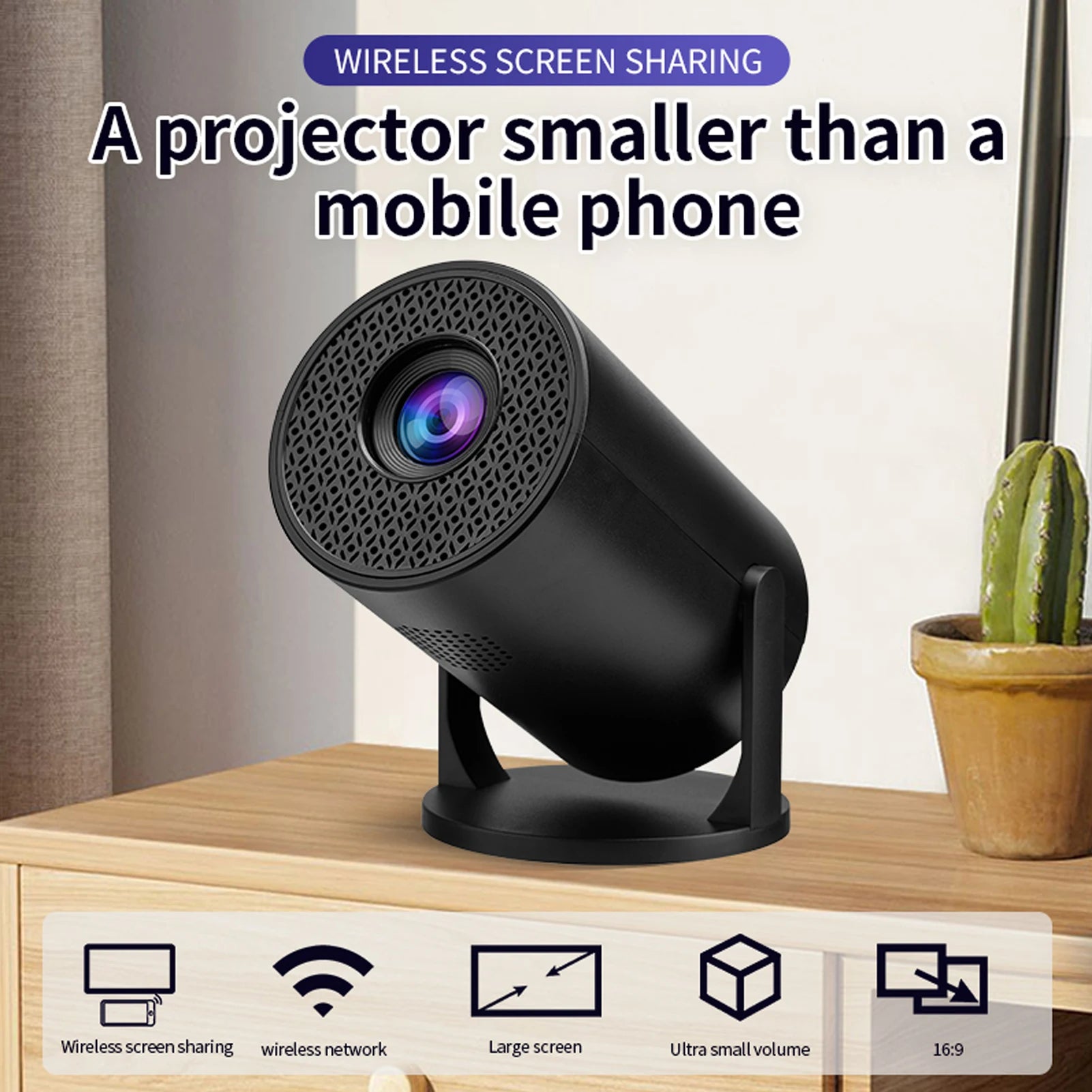 Arealer - Mini Vidéoprojecteur Portable Full HD 1080p, Rotation 270°